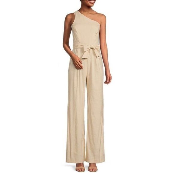 Antonio Melani Carlos One Shoulder Tie Waist Sleeveless Wide Leg Jumpsuit - Picture 1 of 6